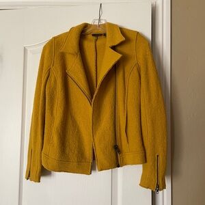 TAHARI Yellow Thick Wool Biker Style Jacket Size XS
